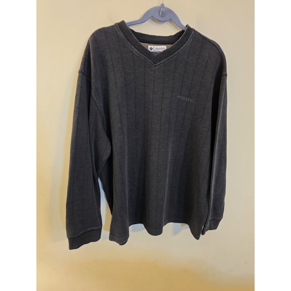 Columbia Men's XXL Gray Cotton Blend V-Neck Ribbed‎ Long Sleeve Pullover Sweater